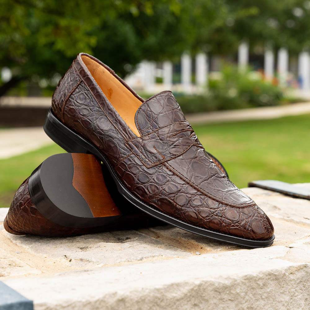 11-201-CGM ROMA Crocodile Penny Loafer, Cognac - Zelli Italia - Flyclothing LLC