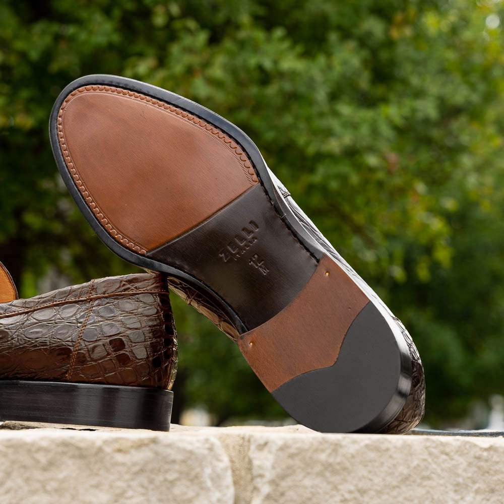 11-201-CGM ROMA Crocodile Penny Loafer, Cognac - Zelli Italia - Flyclothing LLC