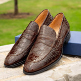 11-201-CGM ROMA Crocodile Penny Loafer, Cognac - Zelli Italia - Flyclothing LLC