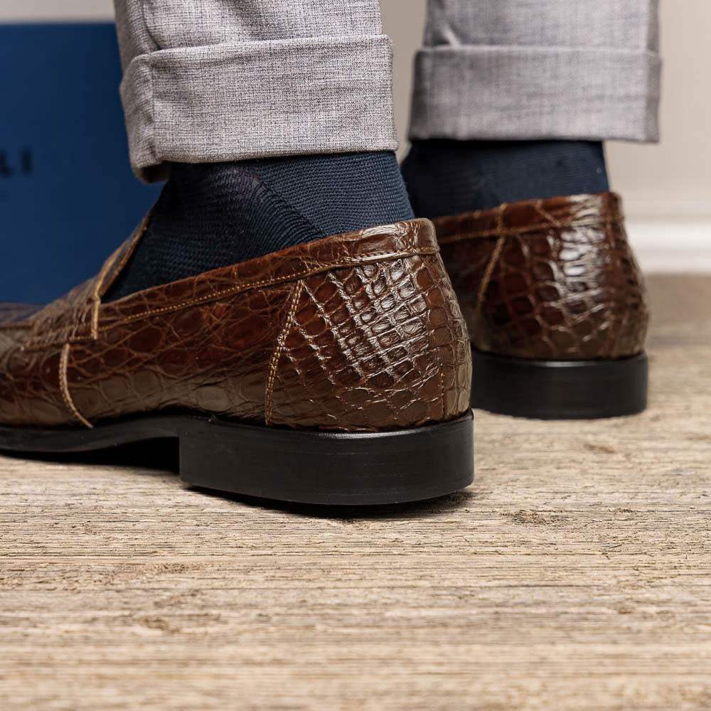 11-201-CGM ROMA Crocodile Penny Loafer, Cognac - Zelli Italia - Flyclothing LLC