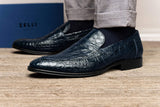 11-201-NVY ROMA Crocodile Penny Loafer, Navy - Zelli Italia - Flyclothing LLC