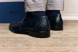 11-201-NVY ROMA Crocodile Penny Loafer, Navy - Zelli Italia - Flyclothing LLC