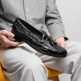 11-582-BLK FRANCO Crocodile Tassel Loafer, Black - Zelli Italia - Flyclothing LLC