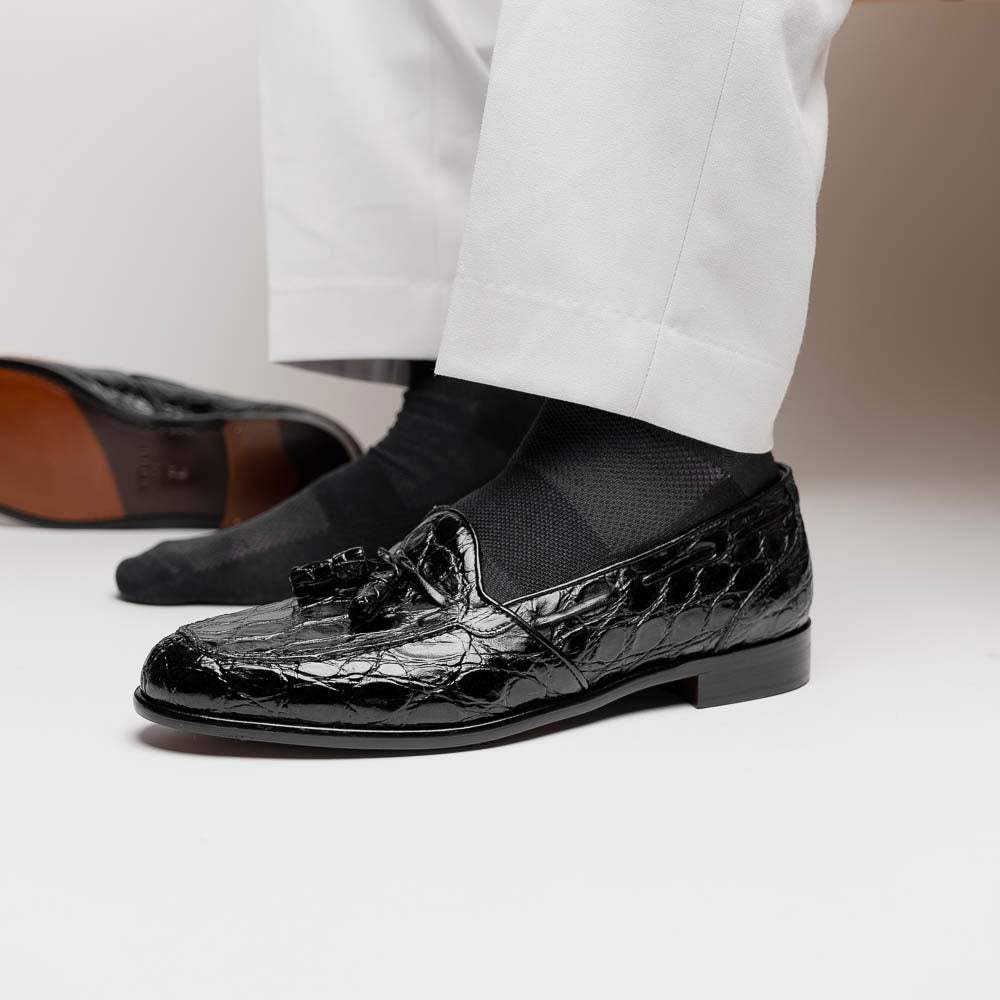 11-582-BLK FRANCO Crocodile Tassel Loafer, Black - Zelli Italia - Flyclothing LLC
