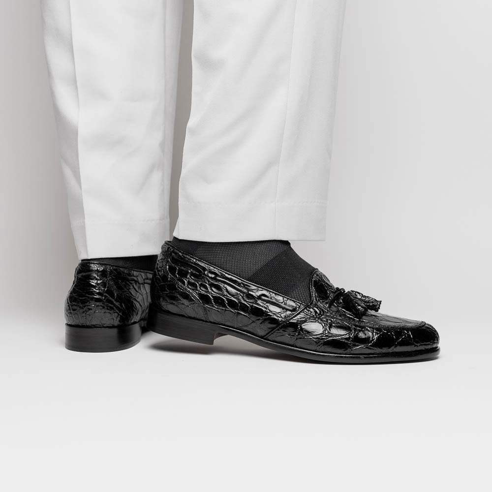 11-582-BLK FRANCO Crocodile Tassel Loafer, Black - Zelli Italia - Flyclothing LLC
