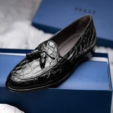 11-582-BLK FRANCO Crocodile Tassel Loafer, Black - Zelli Italia - Flyclothing LLC