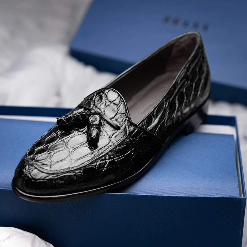 11-582-BLK FRANCO Crocodile Tassel Loafer, Black - Zelli Italia - Flyclothing LLC