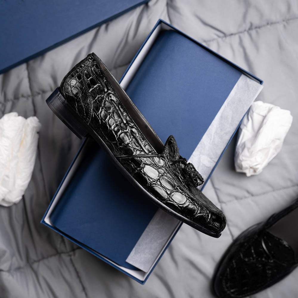 11-582-BLK FRANCO Crocodile Tassel Loafer, Black - Zelli Italia - Flyclothing LLC