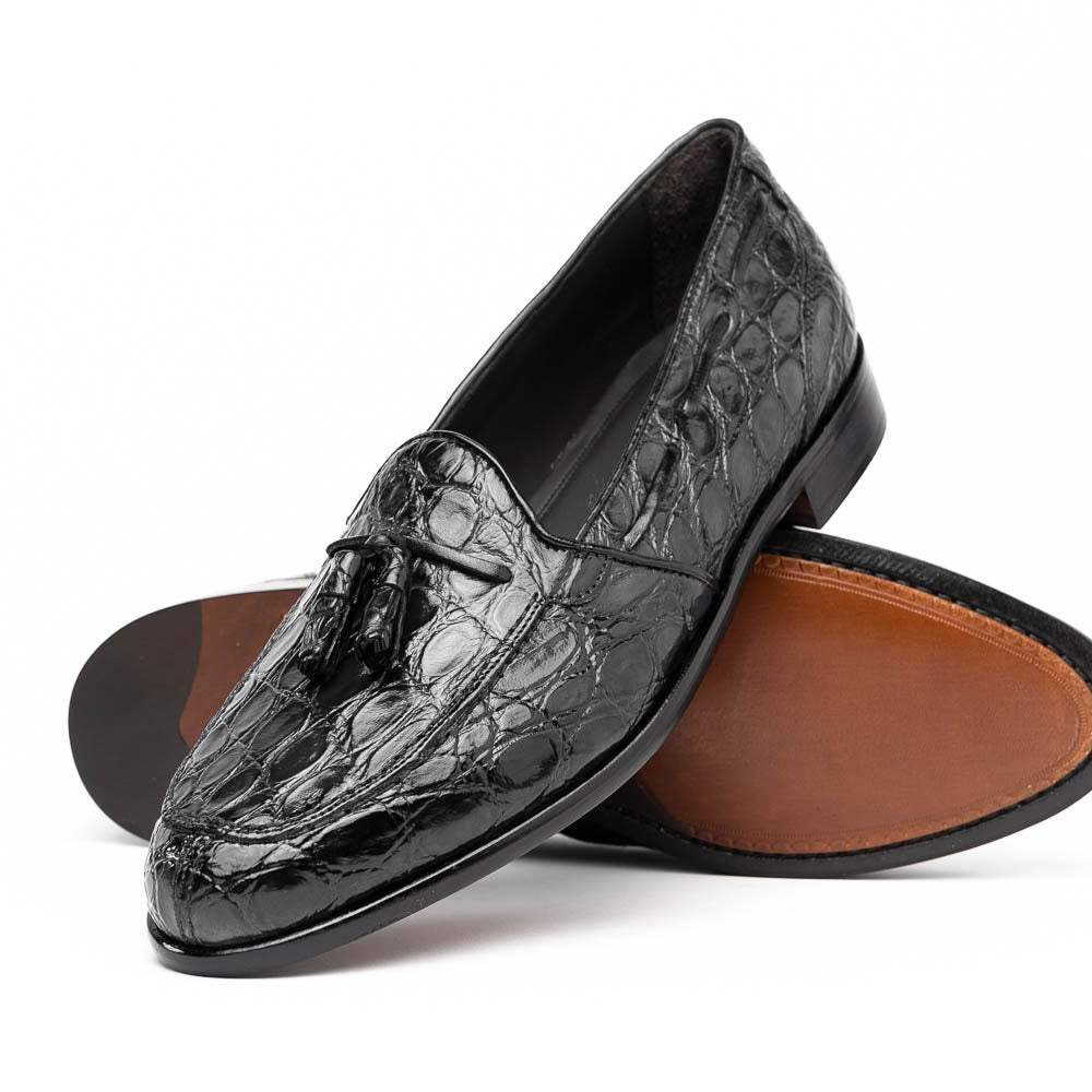11-582-BLK FRANCO Crocodile Tassel Loafer, Black - Zelli Italia - Flyclothing LLC