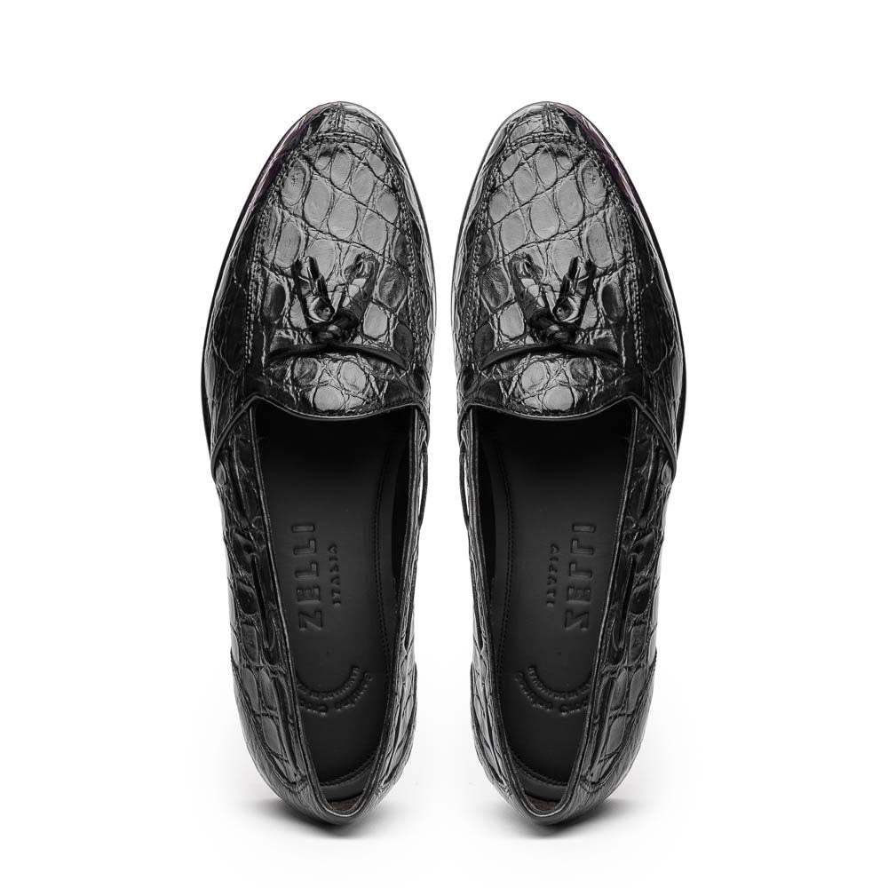 11-582-BLK FRANCO Crocodile Tassel Loafer, Black - Zelli Italia - Flyclothing LLC