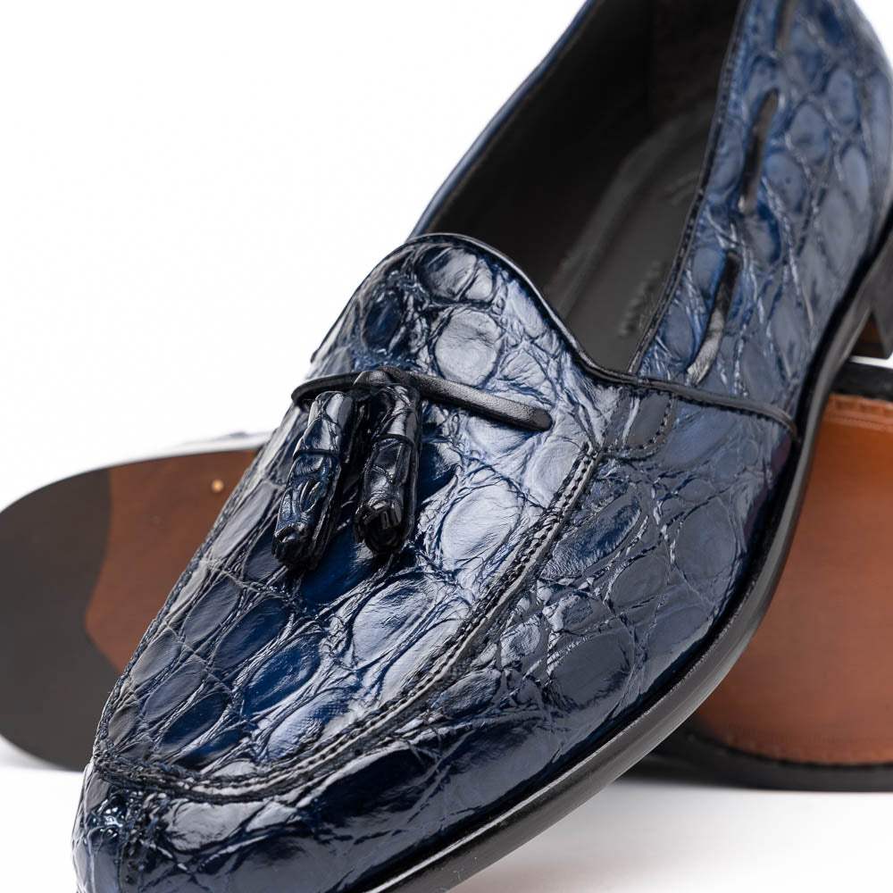 11-582-NVY FRANCO Crocodile Tassel Loafer, Navy - Zelli Italia - Flyclothing LLC