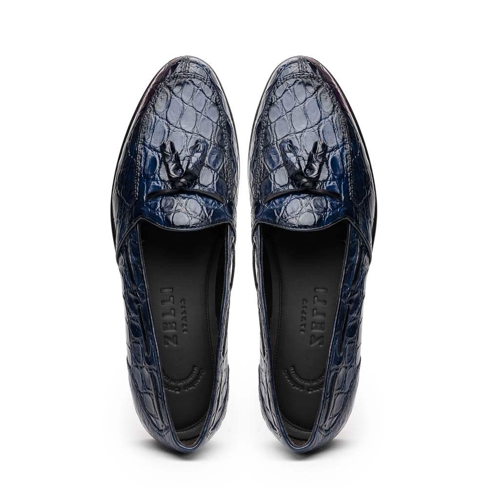 11-582-NVY FRANCO Crocodile Tassel Loafer, Navy - Zelli Italia - Flyclothing LLC