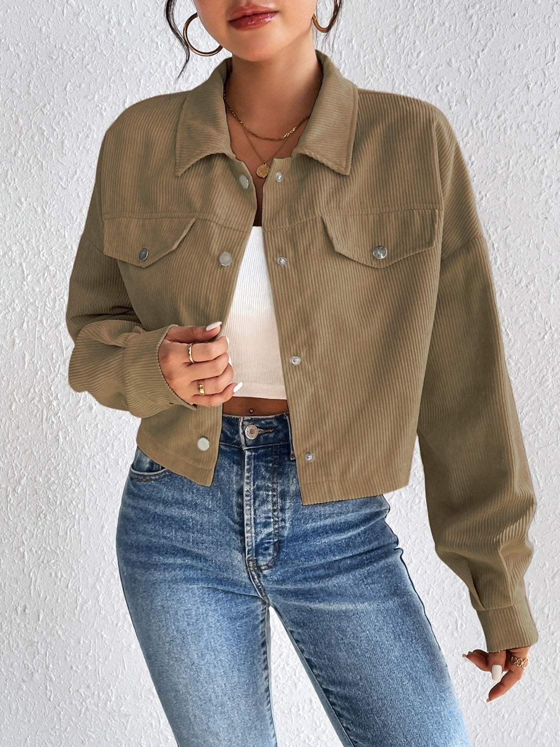 Snap Down Long Sleeve Jacket - Trendsi - Flyclothing LLC