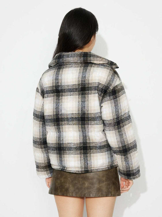 Plaid Zip Up Long Sleeve Jacket - Trendsi - Flyclothing LLC