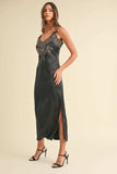 Mable Embroidered Cami Satin Midi Slit Dress - Trendsi - Flyclothing LLC