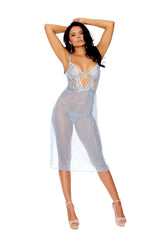 Elegant Moments Dotted mesh gown with embroidered bodice, underwire cups, V wire, keyhole front detail, adjustable straps, hook and eye back closure - Elegant Moments - Flyclothing LLC
