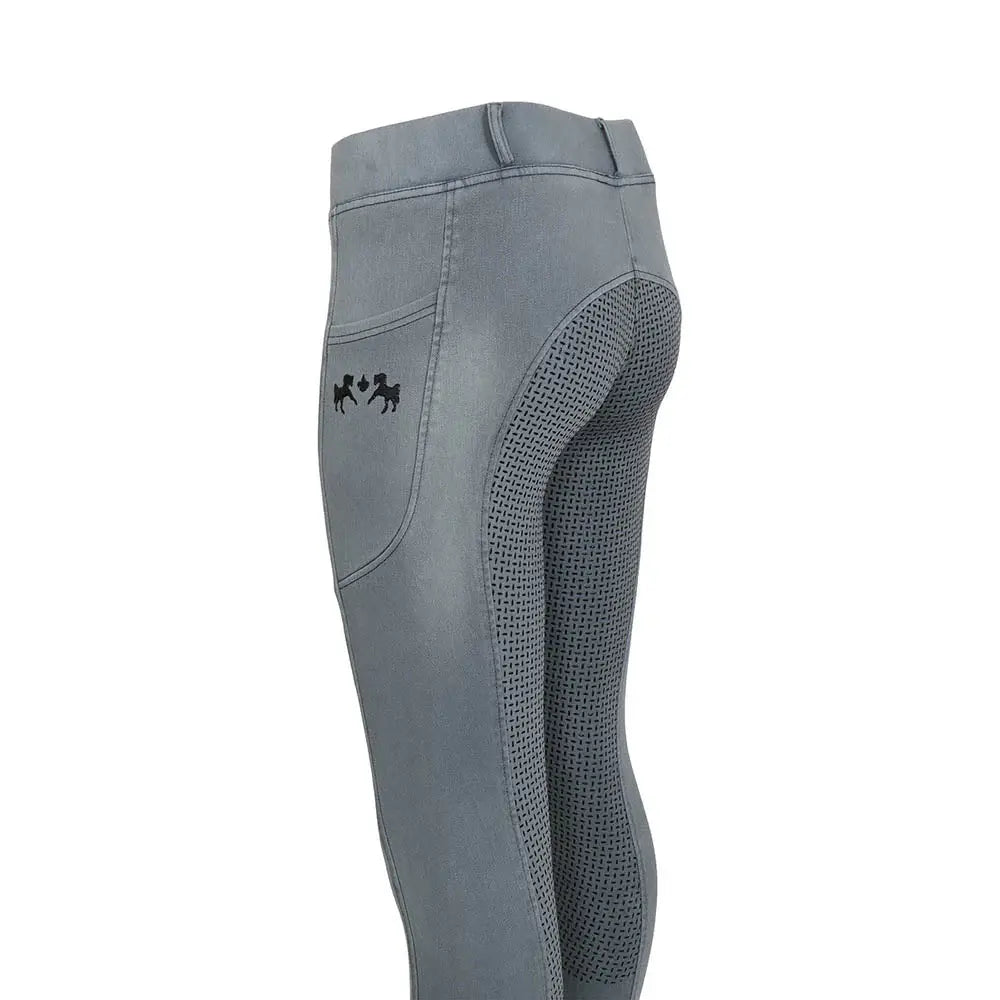 Equine Couture Ladies Denim Full Seat Silicon Tights with Phone Pocket - Breeches.com - Flyclothing LLC