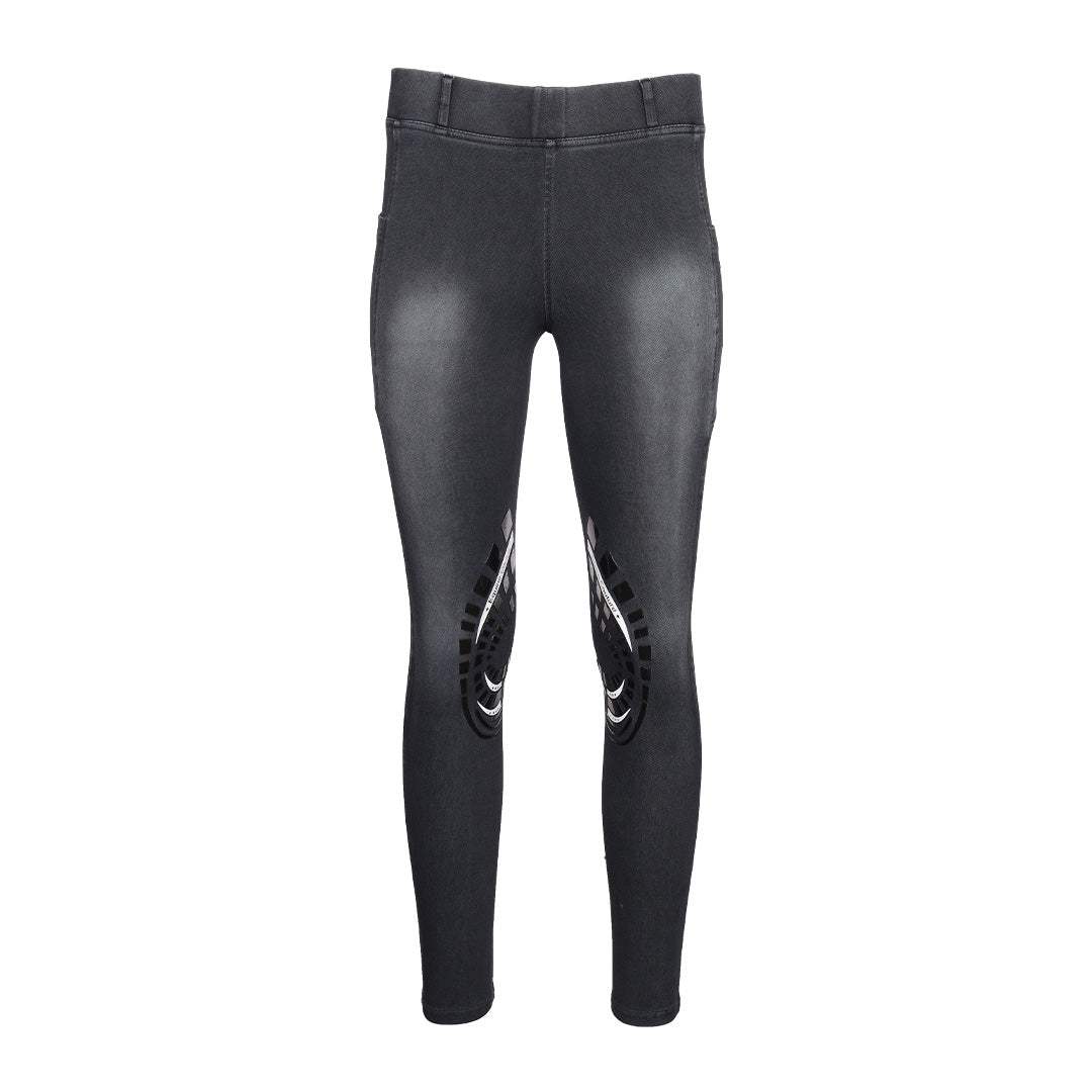 Equine Couture Ladies Denim Silicon Knee Patch Tights with Phone Pocket - Breeches.com - Flyclothing LLC