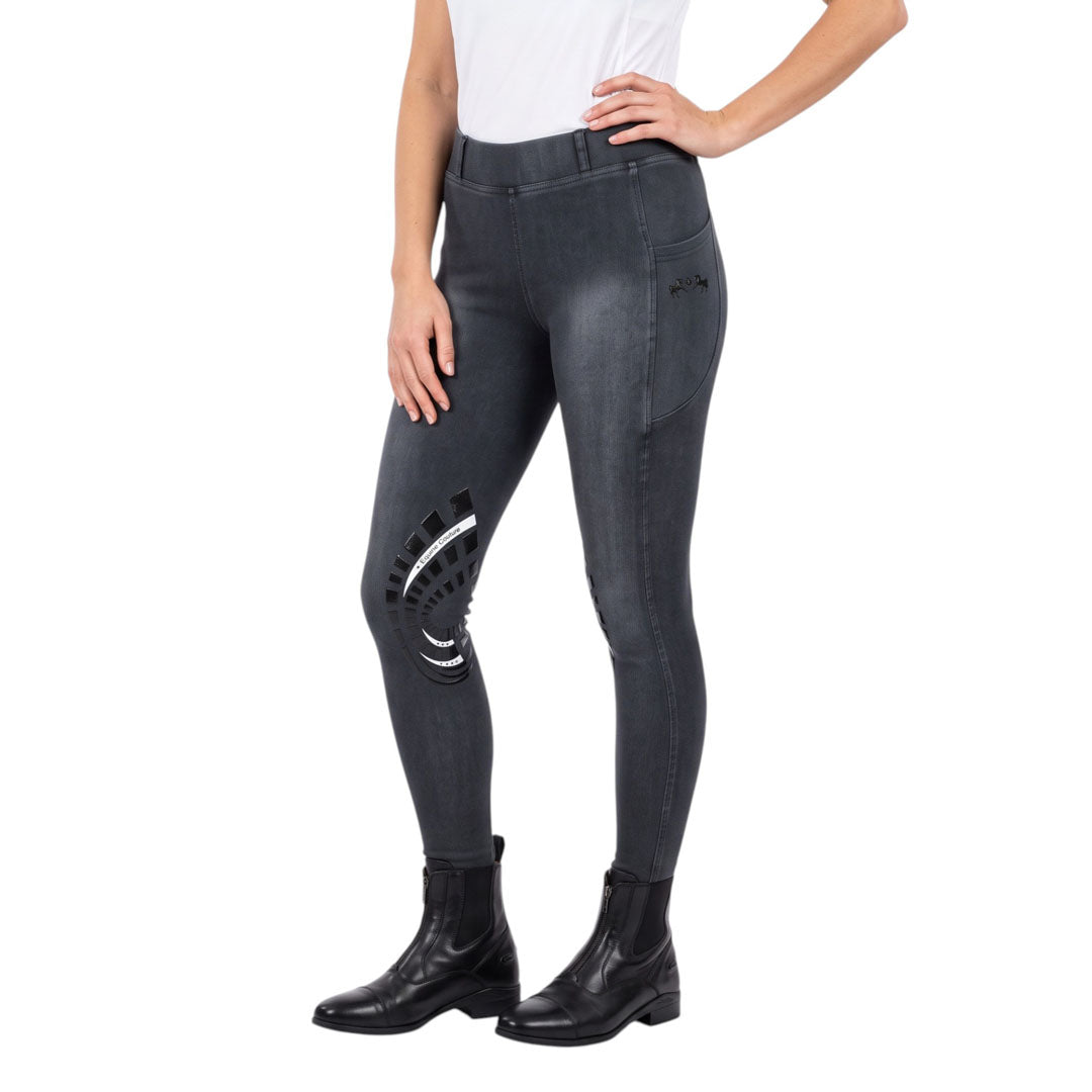 Equine Couture Ladies Denim Silicon Knee Patch Tights with Phone Pocket - Breeches.com - Flyclothing LLC