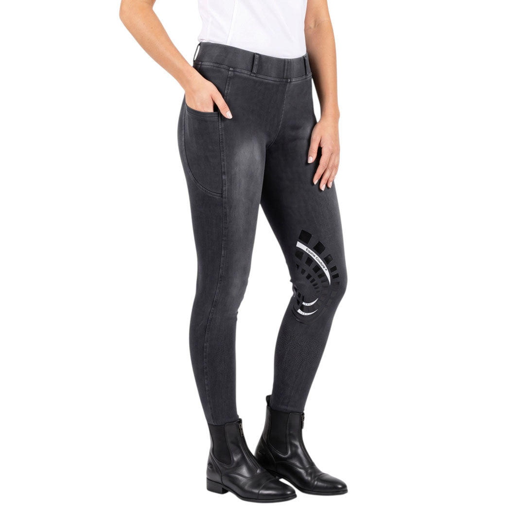 Equine Couture Ladies Denim Silicon Knee Patch Tights with Phone Pocket - Breeches.com - Flyclothing LLC