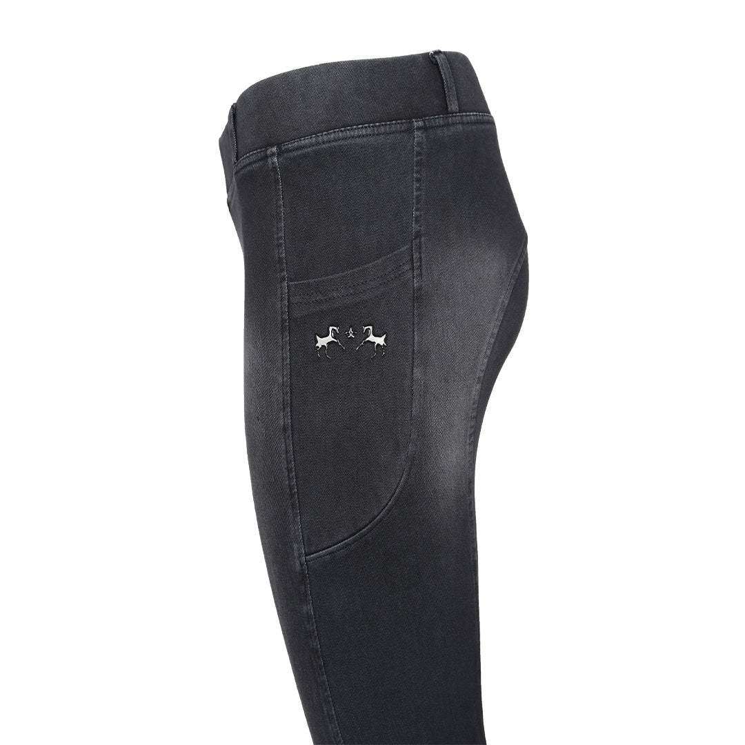 Equine Couture Ladies Denim Silicon Knee Patch Tights with Phone Pocket - Breeches.com - Flyclothing LLC