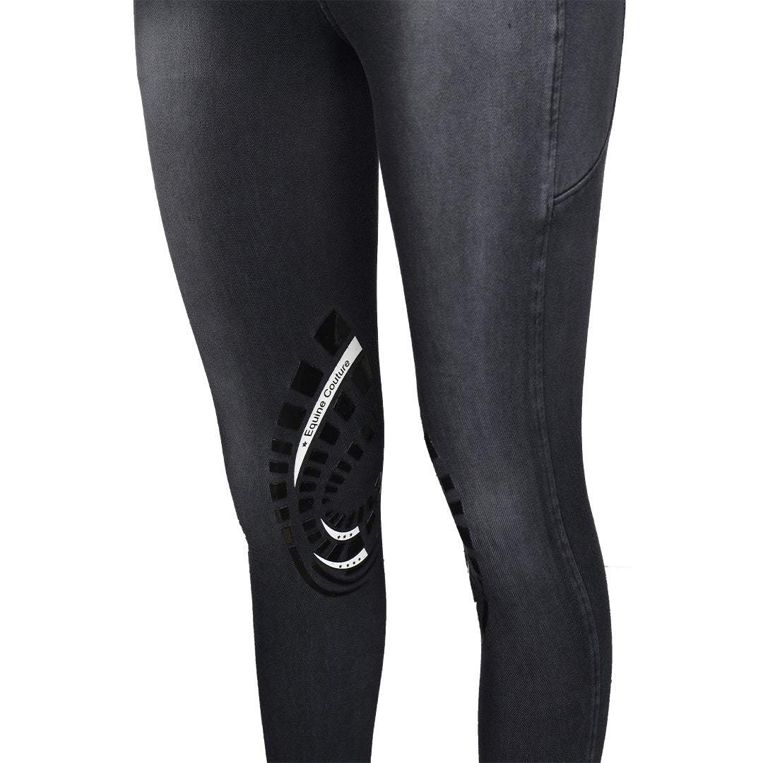 Equine Couture Ladies Denim Silicon Knee Patch Tights with Phone Pocket - Breeches.com - Flyclothing LLC