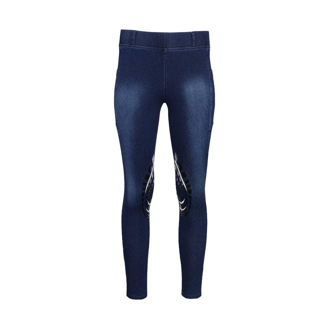 Equine Couture Ladies Denim Silicon Knee Patch Tights with Phone Pocket - Breeches.com - Flyclothing LLC