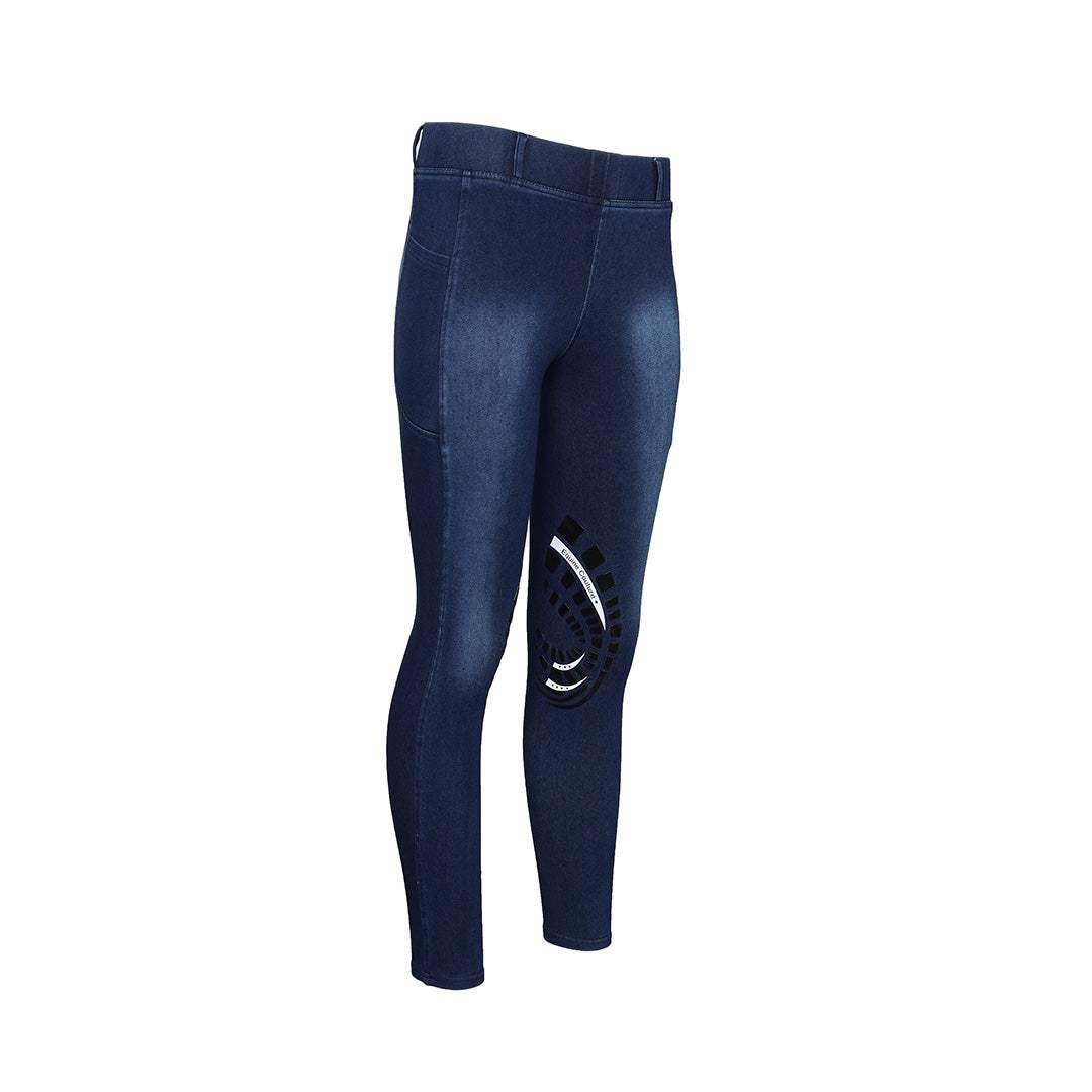 Equine Couture Ladies Denim Silicon Knee Patch Tights with Phone Pocket - Breeches.com - Flyclothing LLC
