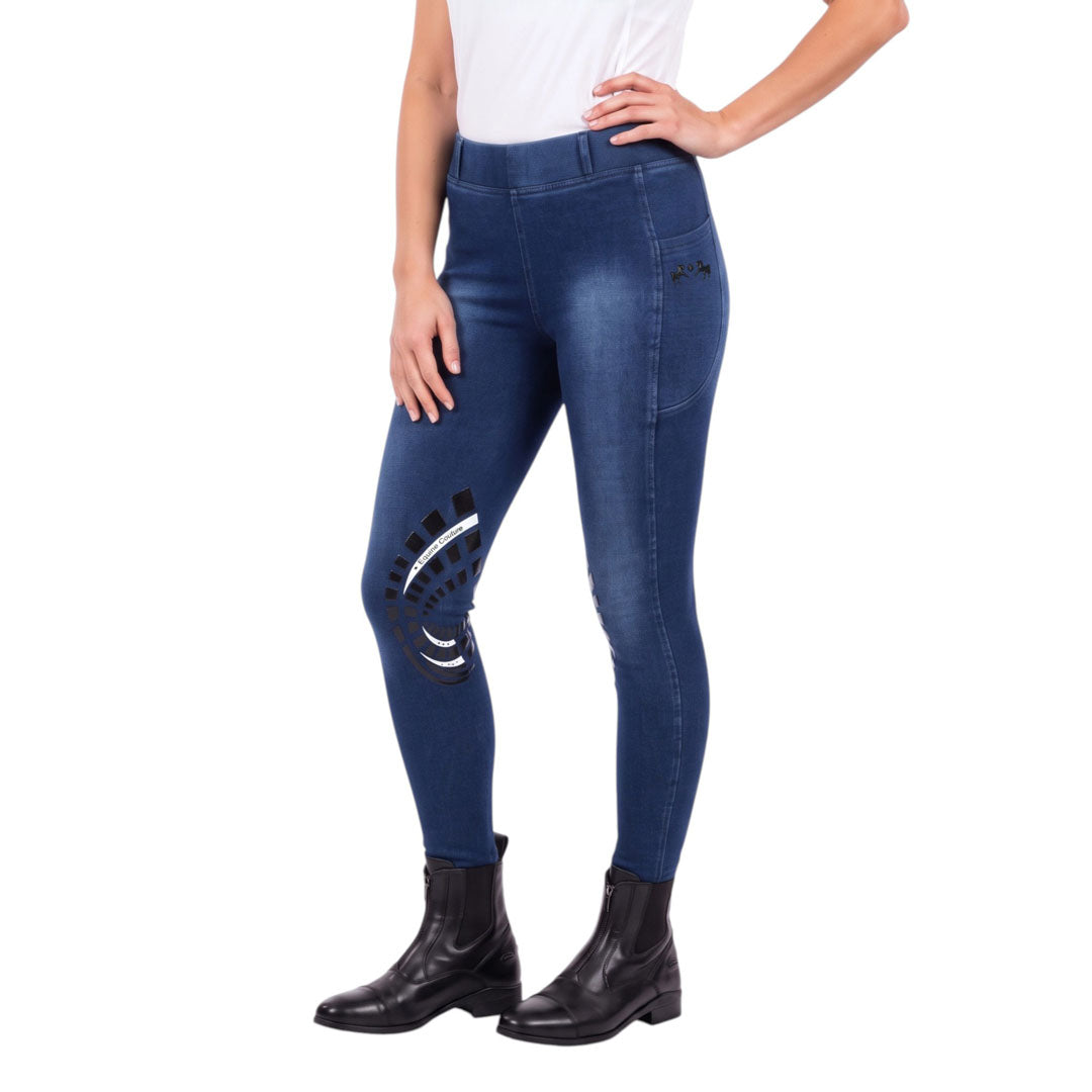Equine Couture Ladies Denim Silicon Knee Patch Tights with Phone Pocket - Breeches.com - Flyclothing LLC