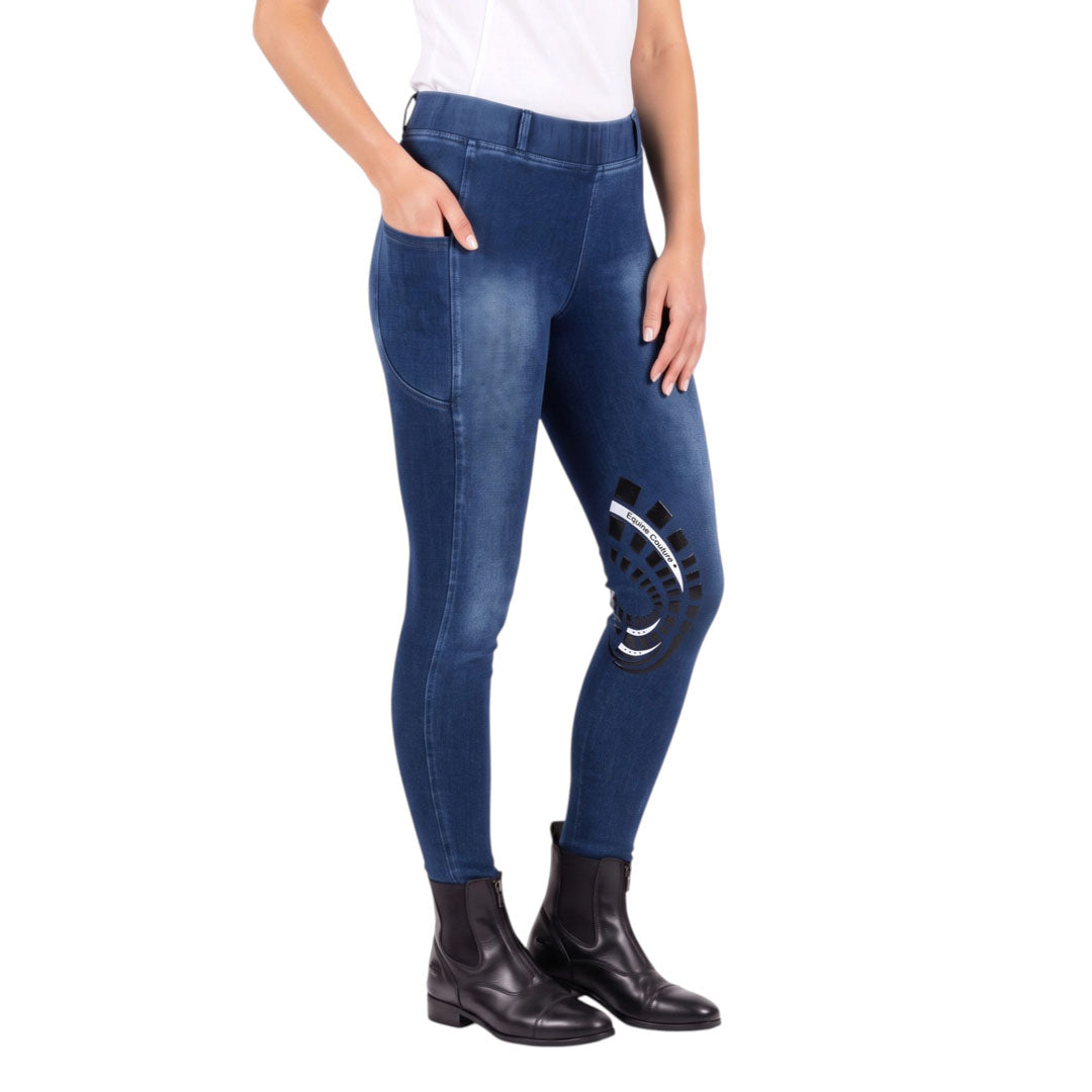 Equine Couture Ladies Denim Silicon Knee Patch Tights with Phone Pocket - Breeches.com - Flyclothing LLC