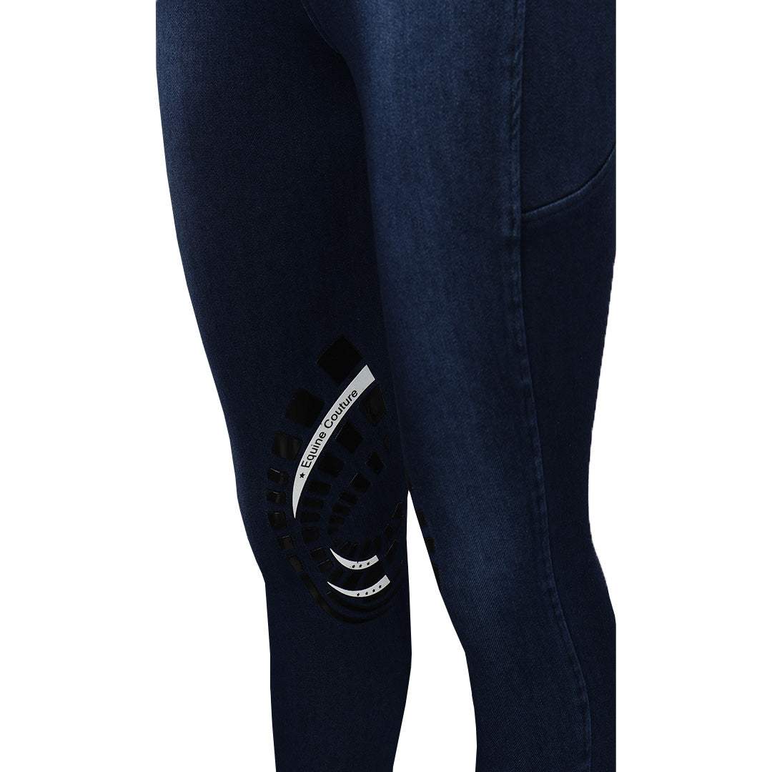 Equine Couture Ladies Denim Silicon Knee Patch Tights with Phone Pocket - Breeches.com - Flyclothing LLC