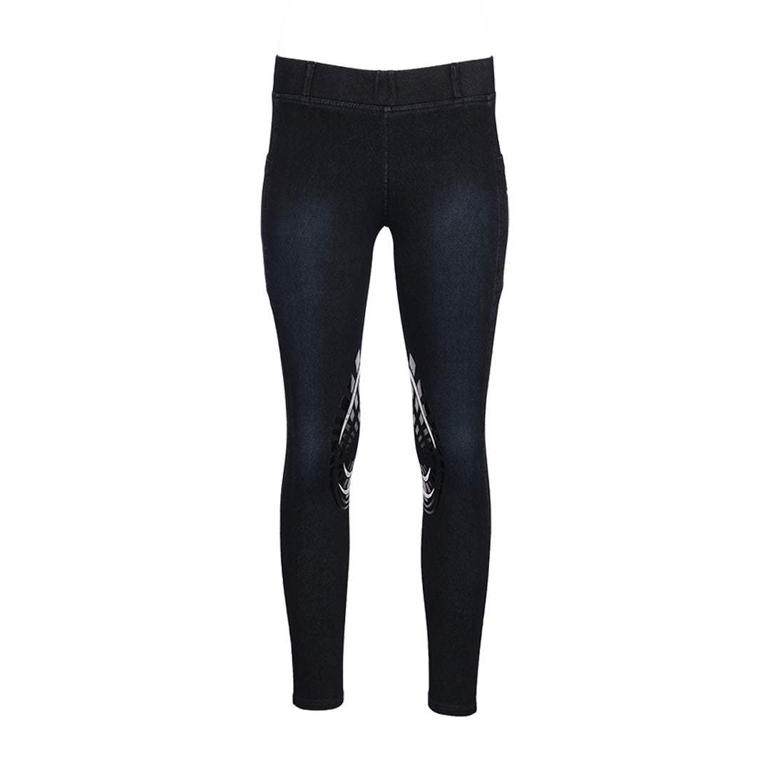 Equine Couture Ladies Denim Silicon Knee Patch Tights with Phone Pocket - Breeches.com - Flyclothing LLC