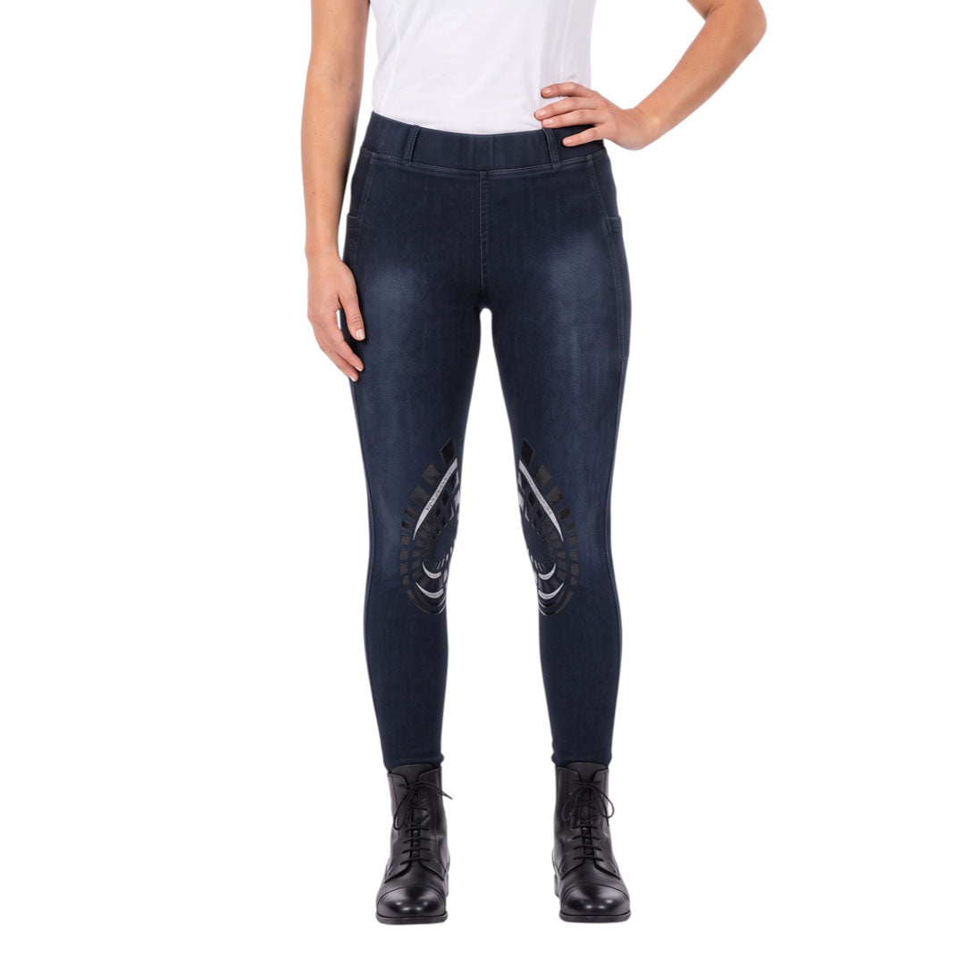 Equine Couture Ladies Denim Silicon Knee Patch Tights with Phone Pocket - Breeches.com - Flyclothing LLC
