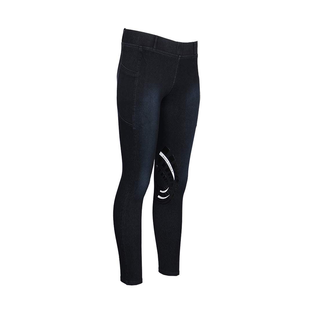 Equine Couture Ladies Denim Silicon Knee Patch Tights with Phone Pocket - Breeches.com - Flyclothing LLC