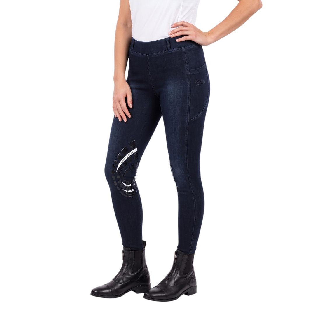 Equine Couture Ladies Denim Silicon Knee Patch Tights with Phone Pocket - Breeches.com - Flyclothing LLC