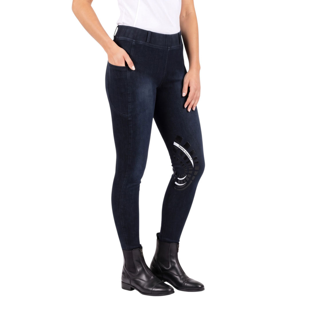 Equine Couture Ladies Denim Silicon Knee Patch Tights with Phone Pocket - Breeches.com - Flyclothing LLC