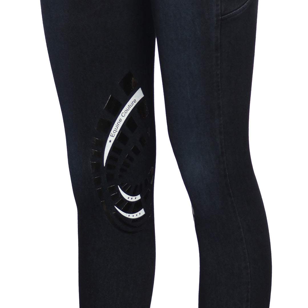 Equine Couture Ladies Denim Silicon Knee Patch Tights with Phone Pocket - Breeches.com - Flyclothing LLC
