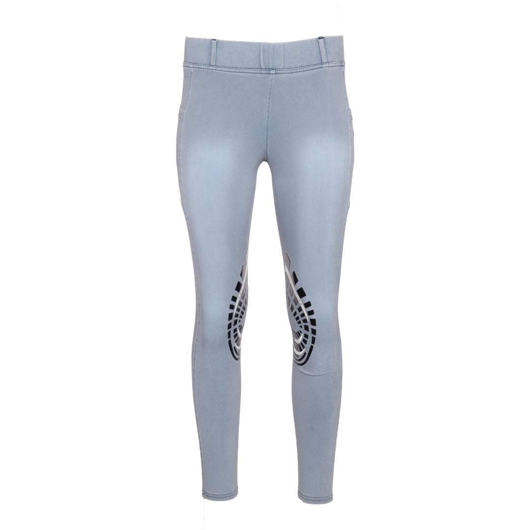 Equine Couture Ladies Denim Silicon Knee Patch Tights with Phone Pocket - Breeches.com - Flyclothing LLC