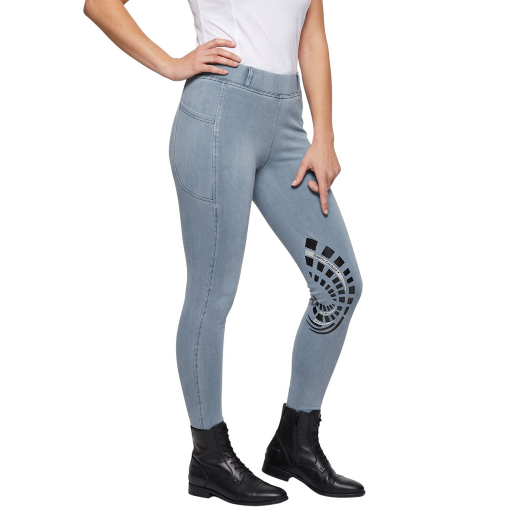 Equine Couture Ladies Denim Silicon Knee Patch Tights with Phone Pocket - Breeches.com - Flyclothing LLC