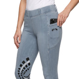 Equine Couture Ladies Denim Silicon Knee Patch Tights with Phone Pocket - Breeches.com - Flyclothing LLC