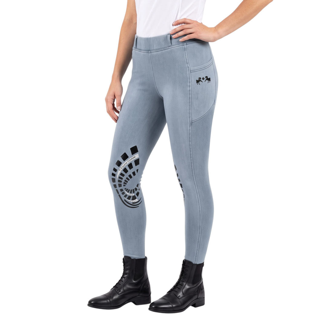 Equine Couture Ladies Denim Silicon Knee Patch Tights with Phone Pocket - Breeches.com - Flyclothing LLC