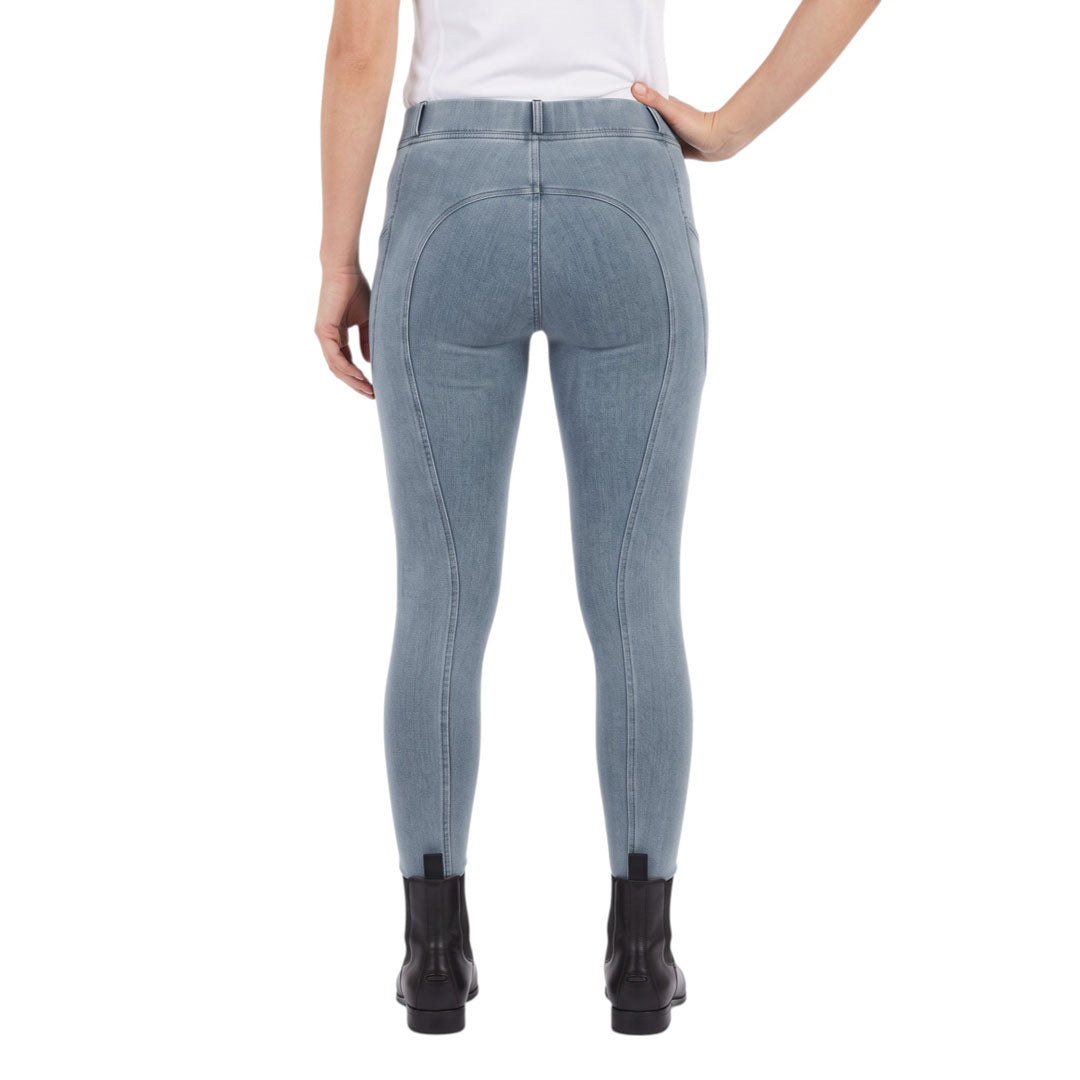 Equine Couture Ladies Denim Silicon Knee Patch Tights with Phone Pocket - Breeches.com - Flyclothing LLC