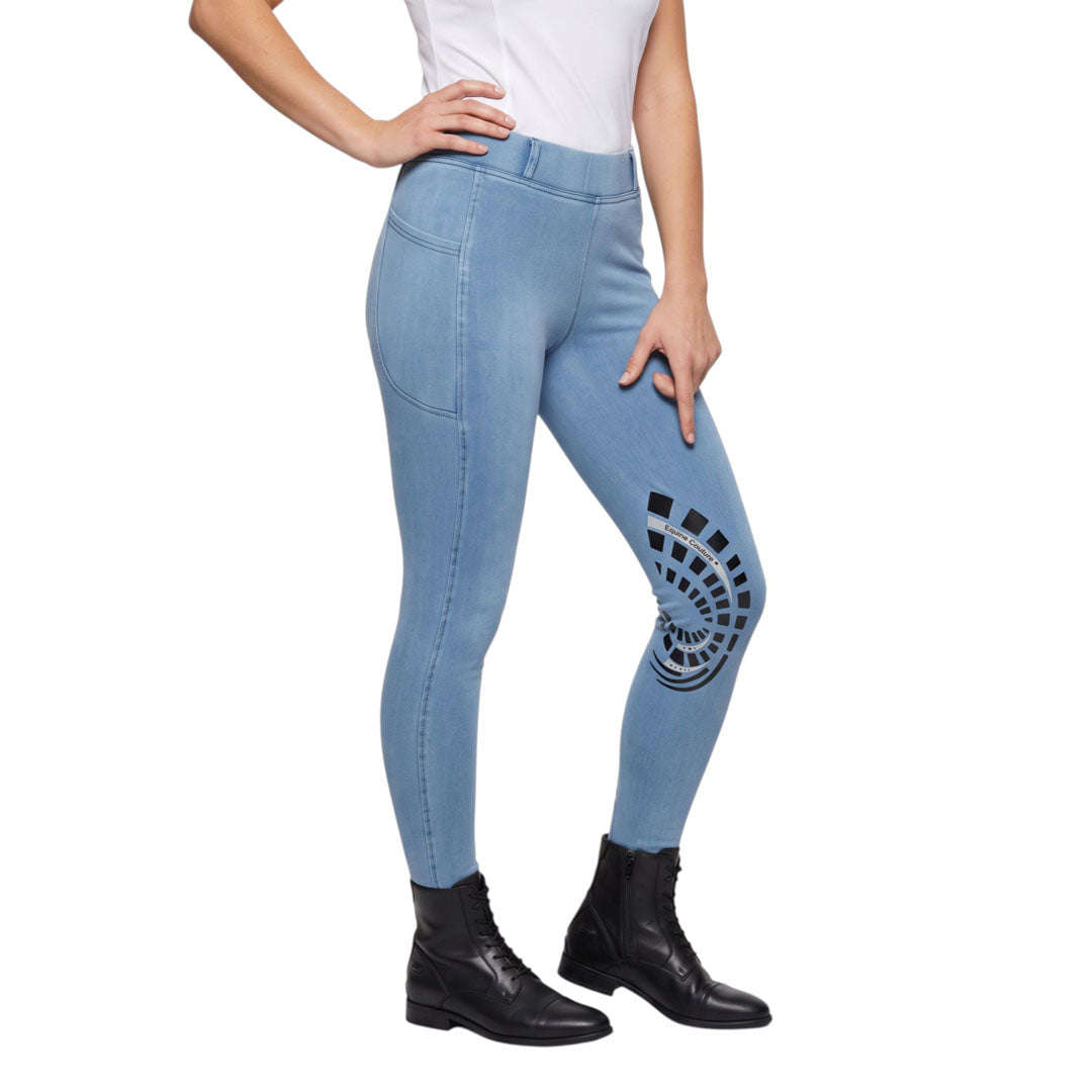 Equine Couture Ladies Denim Silicon Knee Patch Tights with Phone Pocket - Breeches.com - Flyclothing LLC