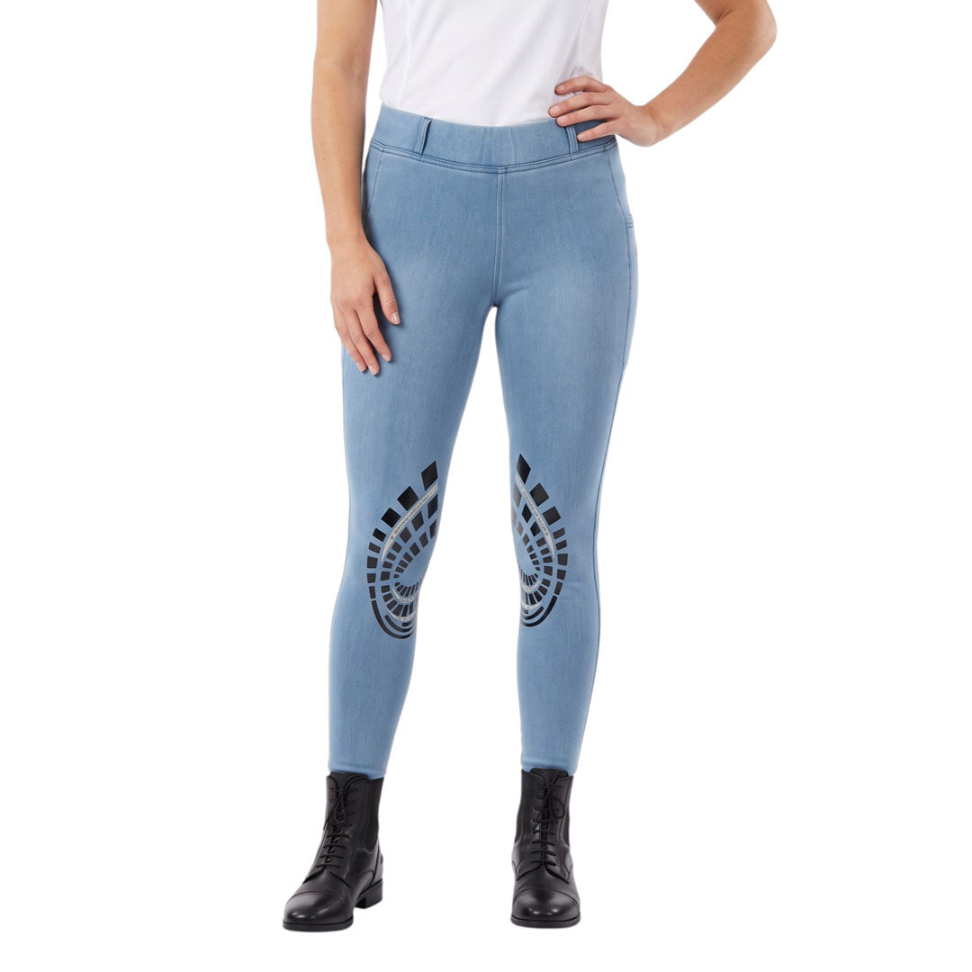 Equine Couture Ladies Denim Silicon Knee Patch Tights with Phone Pocket - Breeches.com - Flyclothing LLC