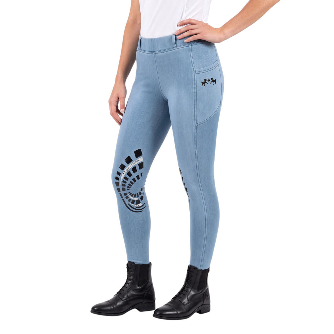 Equine Couture Ladies Denim Silicon Knee Patch Tights with Phone Pocket - Breeches.com - Flyclothing LLC
