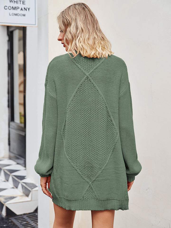 Cable-Knit Long Sleeve Cardigan - Trendsi - Flyclothing LLC