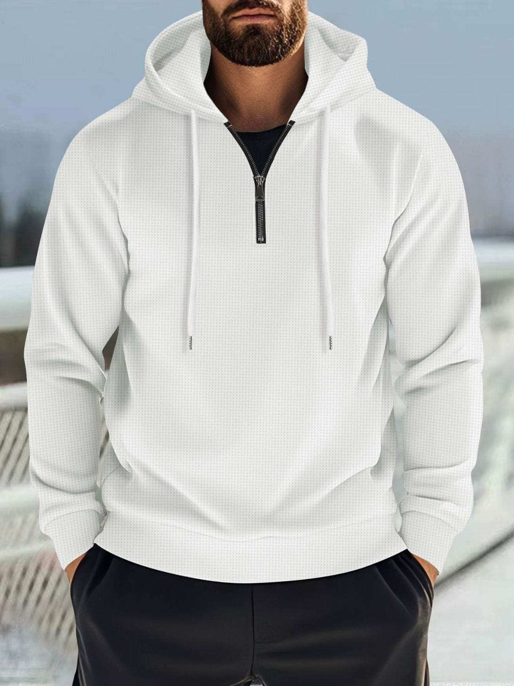 Men's Full Size Quarter Zip Long Sleeve Drawstring Hoodie Plus Size - Trendsi - Flyclothing LLC