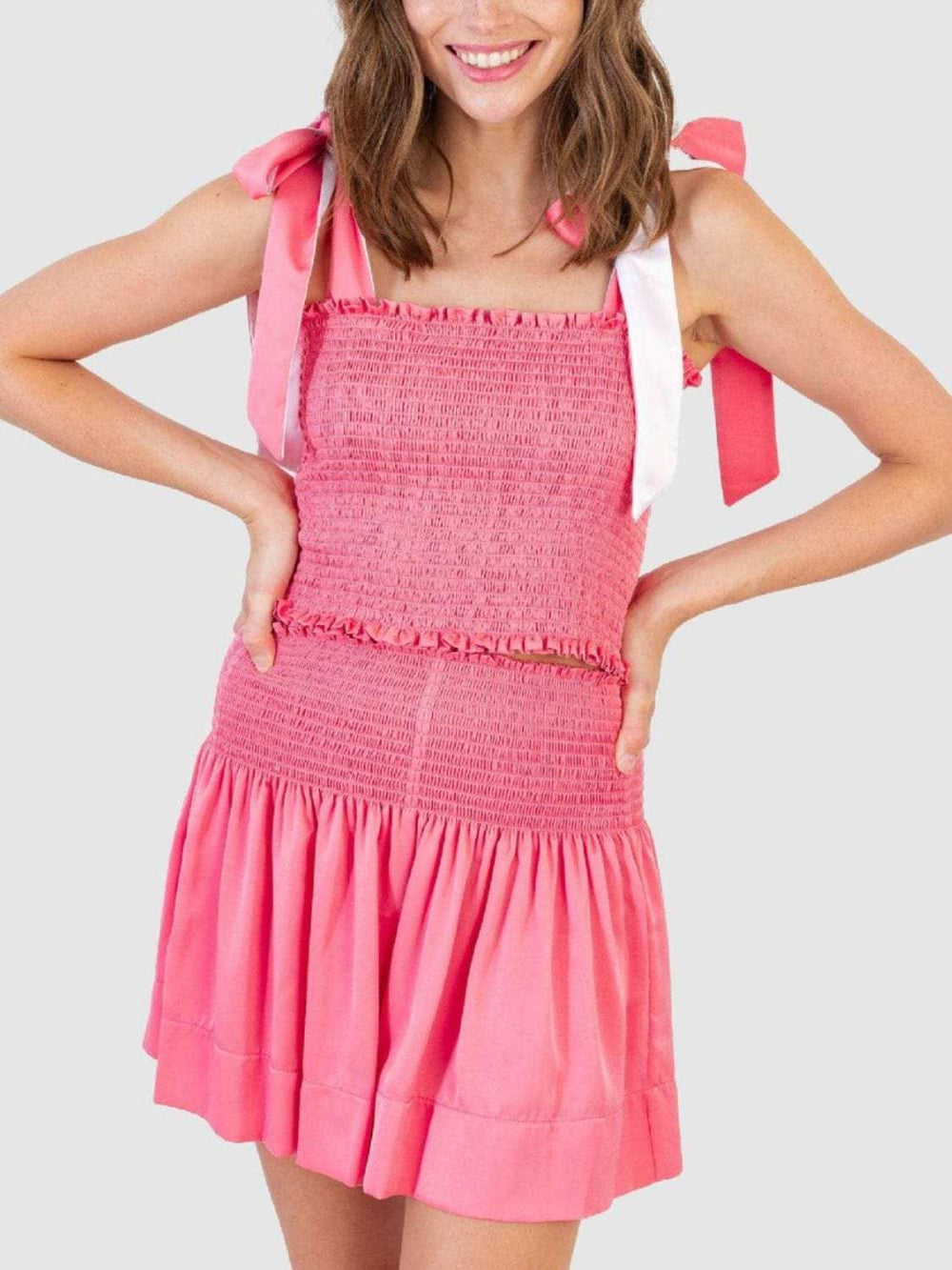 Smocked Tie Shoulder Cami and Shorts Set - Trendsi - Flyclothing LLC