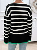 Striped V-Neck Long Sleeve Knit Top - Trendsi - Flyclothing LLC