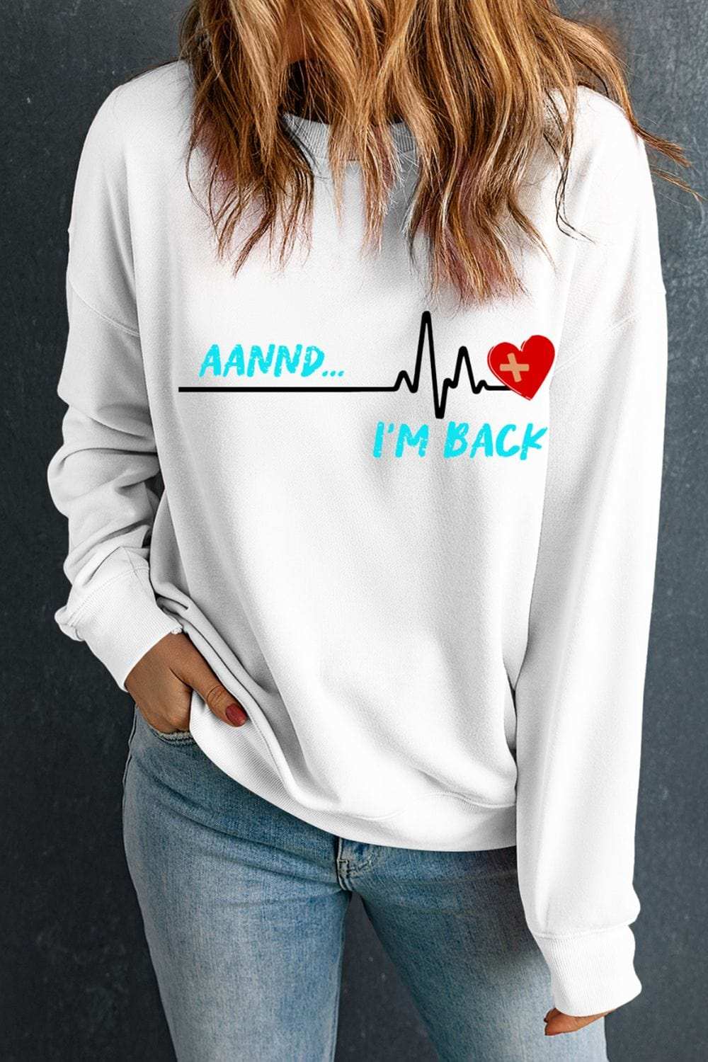 Graphic Round Neck Long Sleeve Sweatshirt - Trendsi - Flyclothing LLC